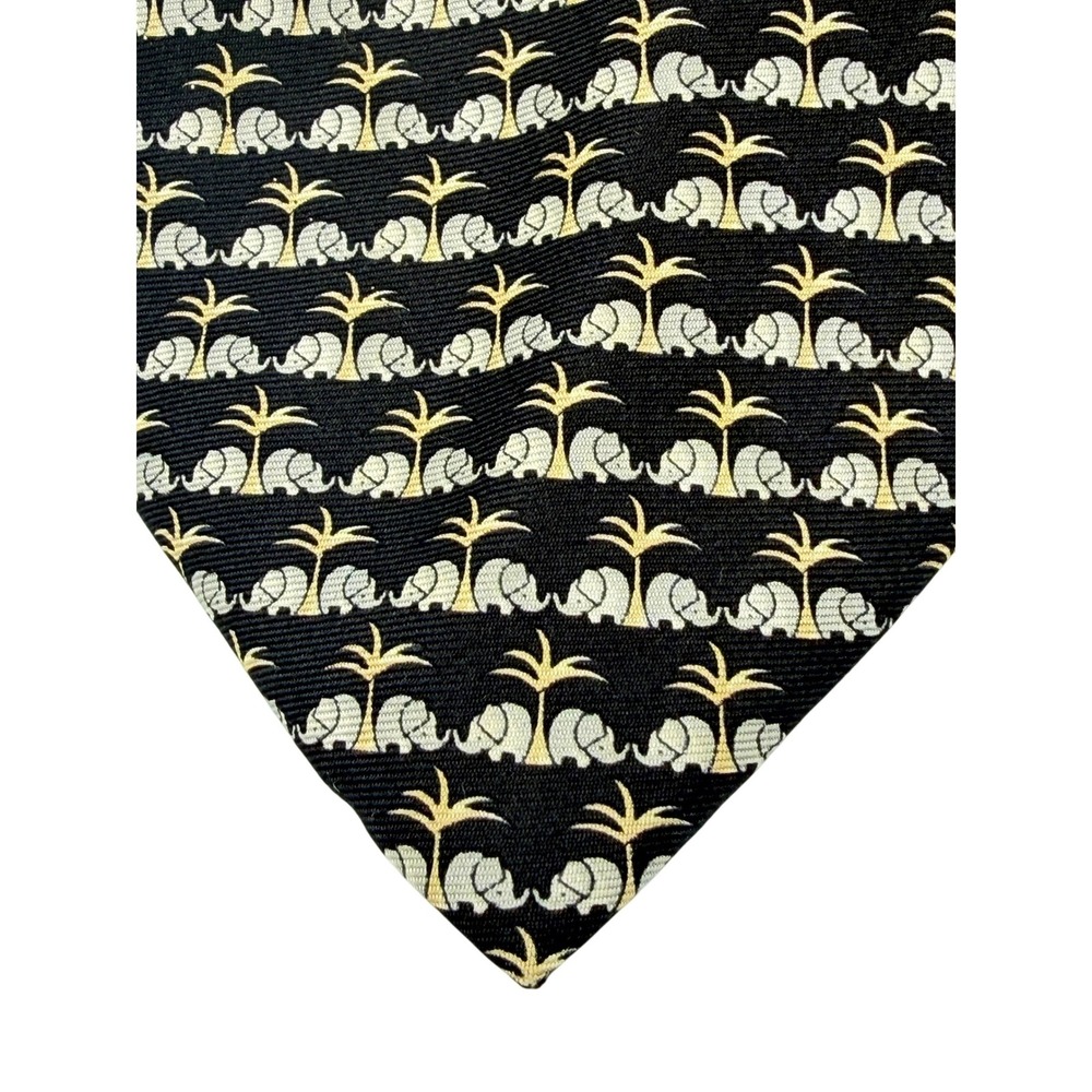 Beaufort Tie Rack Elephant Palm Tree Silk‎ Mens Tie Black Gold Italy Made 59.5"L - Picture 4 of 8